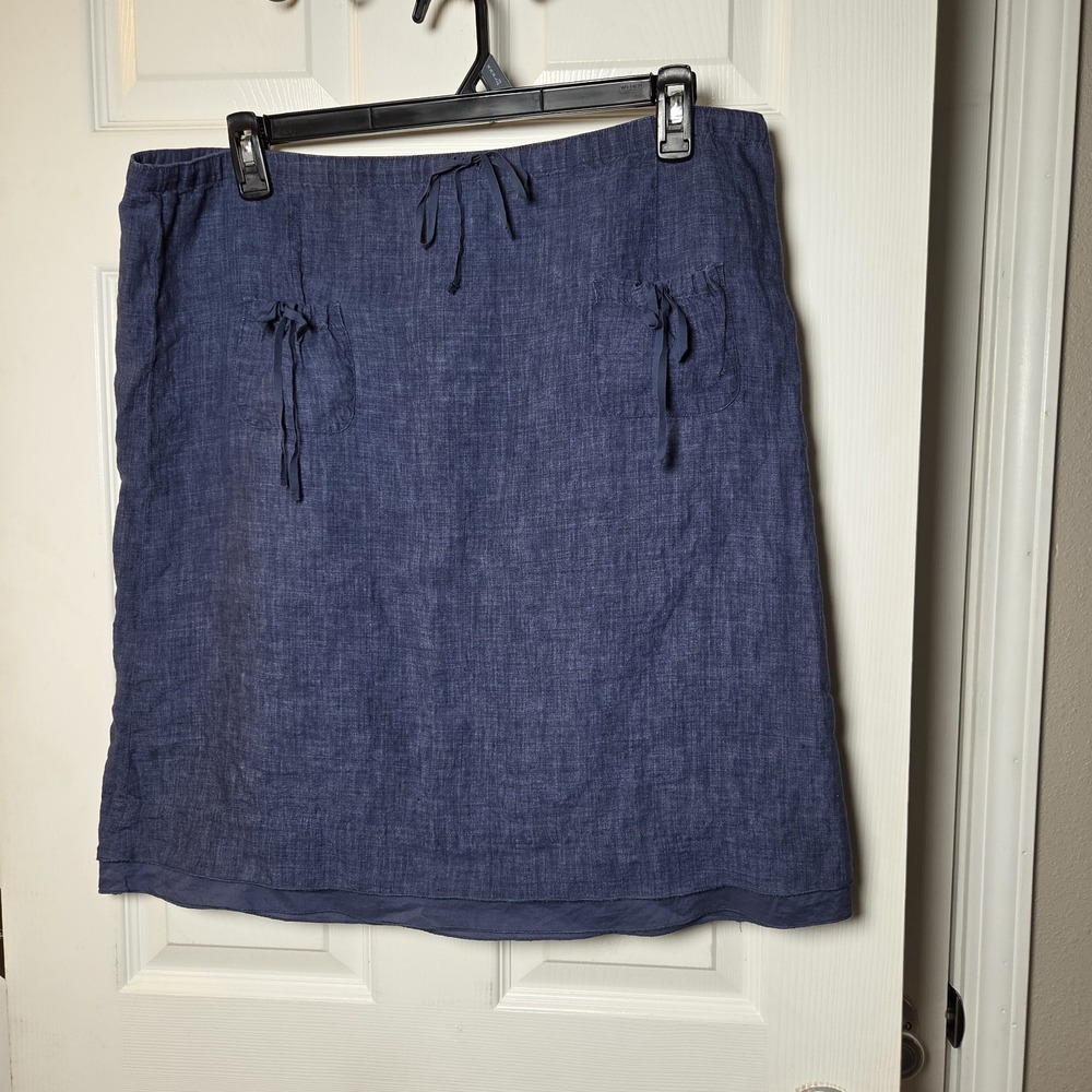 J. Jill sz M 100% linen knee length blue skirt lightweight casual coastal summer
